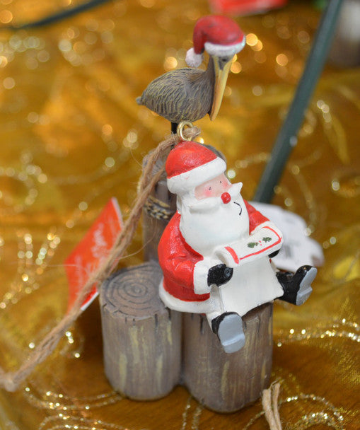 Coastal Santa on Piling with Pelican Ornament 865-37