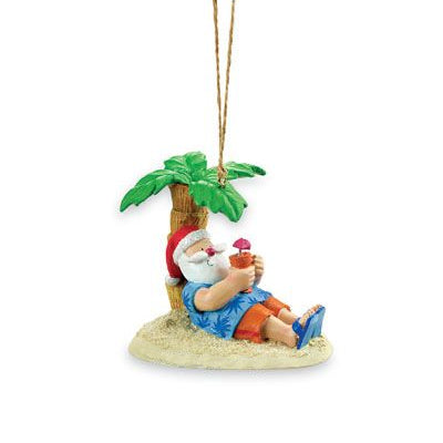 Coastal Santa Under Palm with a Drink Ornament 871-10