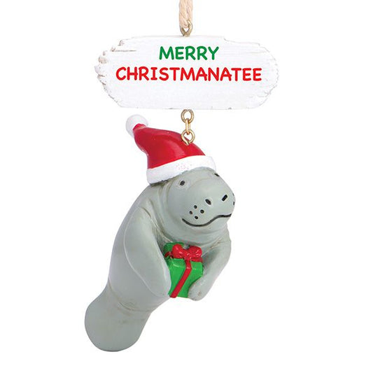 Manatee with Present & Santa Hat Ornament 879-96