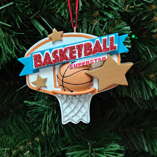 Basketball Superstar Ball & Hoop Ornament A1907