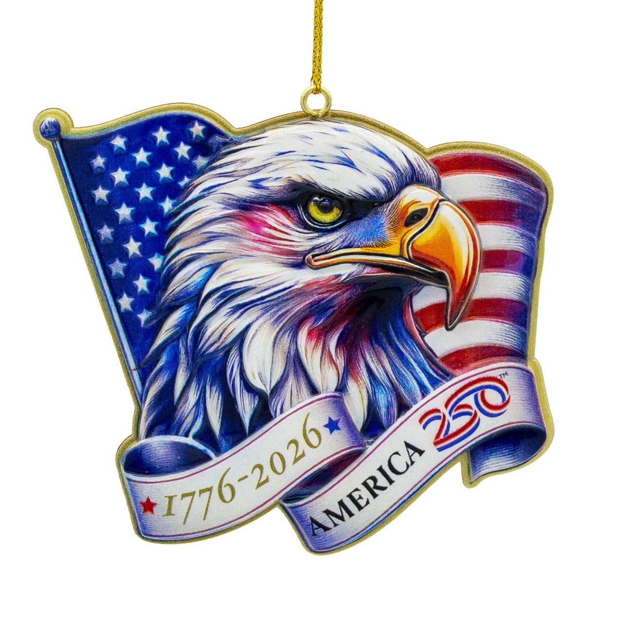3" America 250th 1776-2026 3-D Eagle Head With Flag Ornament AE2264