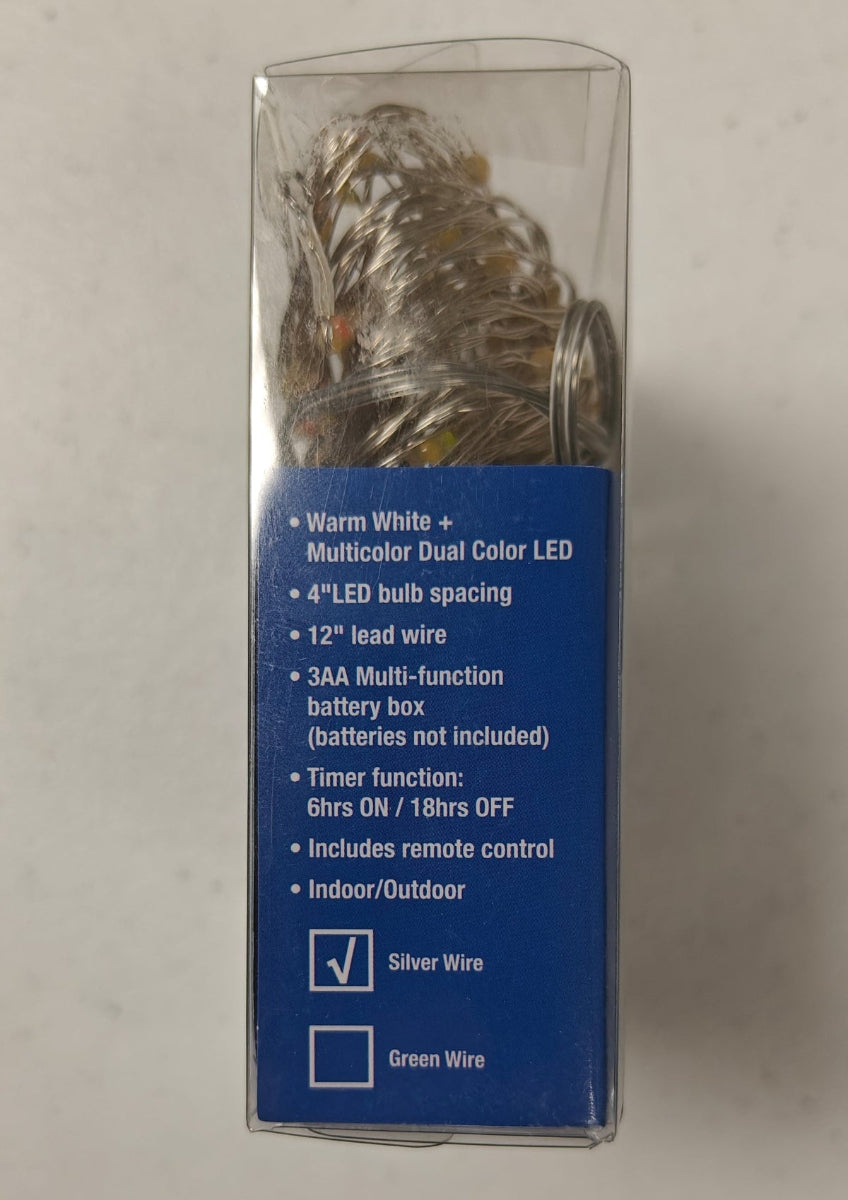 Dual Color LED Lighted Fairy Lights (25% Soft Twinkle), 34ft 100 Lights BAT0313