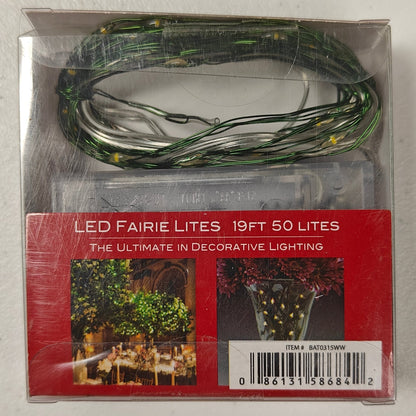 Warm White LED Lighted Fairy Lights (w/Timer), 19ft 50 Lights BAT0315WW