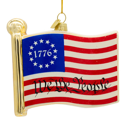 4" Glass "1776 We The People" American Flag Ornament C7777
