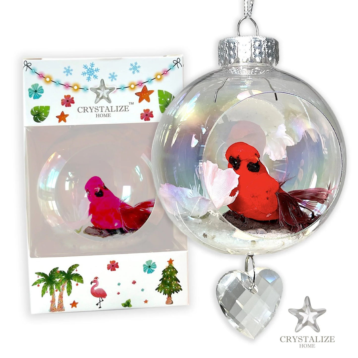 Red Cardinal Spring Plastic Ornament with Magnetic Crystal 3" x 7" AF303S