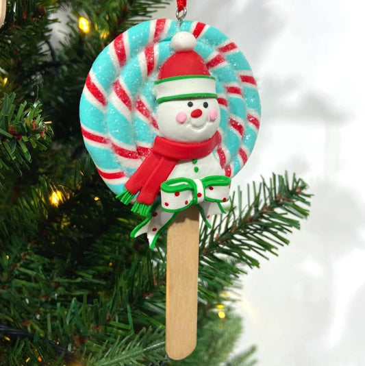 5.5" Blue, Red & White Lollipop Snowman Ornament D3750