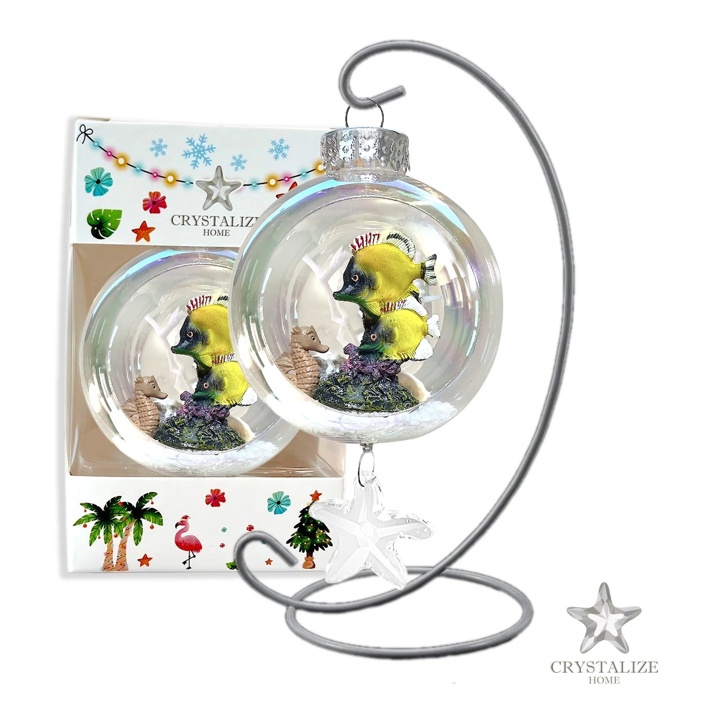 Fishes Plastic Ornament with Magnetic Crystal 3"x7" AF310