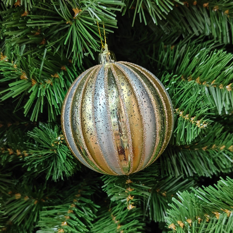 5" Blue & Gold Plastic Glitter Stripped Ball Ornament MTX50602