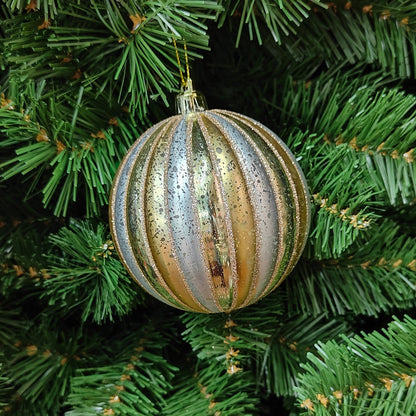 5" Blue & Gold Plastic Glitter Stripped Ball Ornament MTX50602