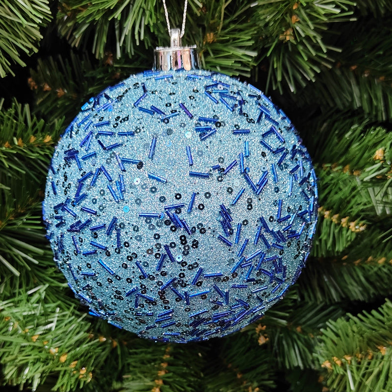 5.5"-7" Blue Plastic Glitter & Metallic Flaked Ball Ornament MTX67645
