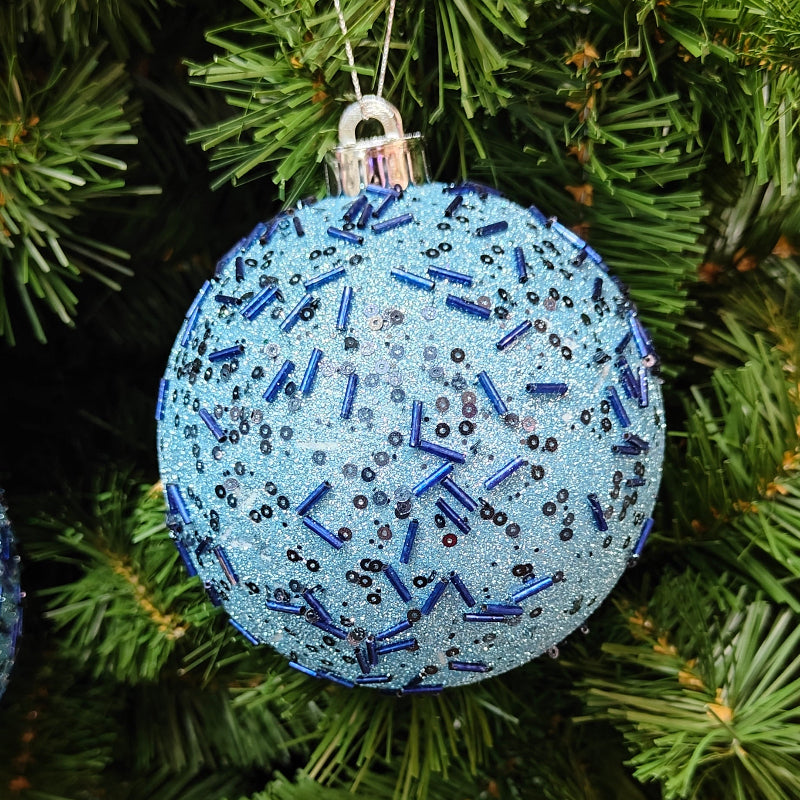 5.5"-7" Blue Plastic Glitter & Metallic Flaked Ball Ornament MTX67645