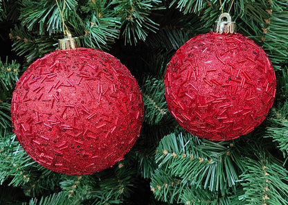 5.5"-7" Red Plastic Glitter & Metallic Flaked Ball Ornament MTX67645