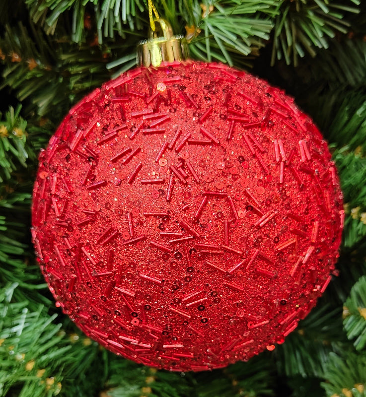 5.5"-7" Red Plastic Glitter & Metallic Flaked Ball Ornament MTX67645