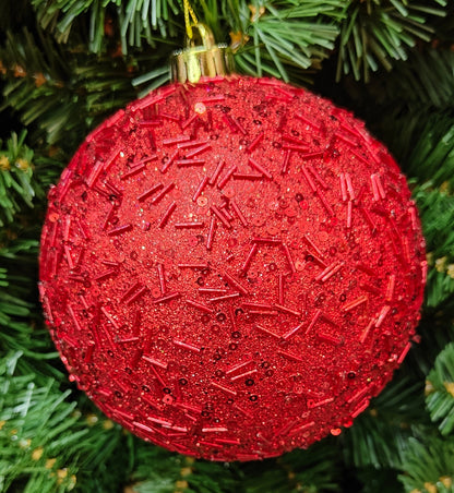 5.5"-7" Red Plastic Glitter & Metallic Flaked Ball Ornament MTX67645