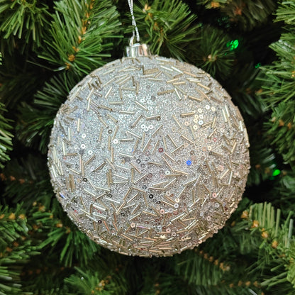 5.5"-7" Silver Plastic Glitter & Metallic Flaked Ball Ornament MTX67645