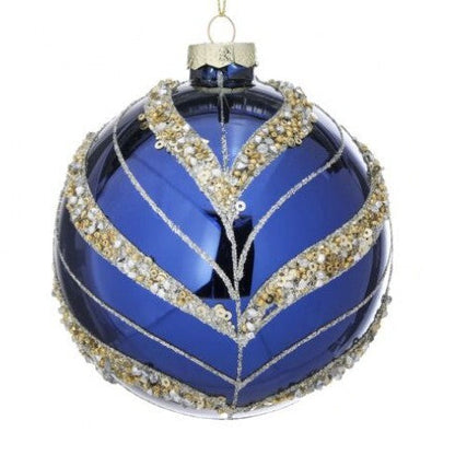 4.5-5" Blue & Silver Beaded Glitter Ball & Final Ornament MTX69376
