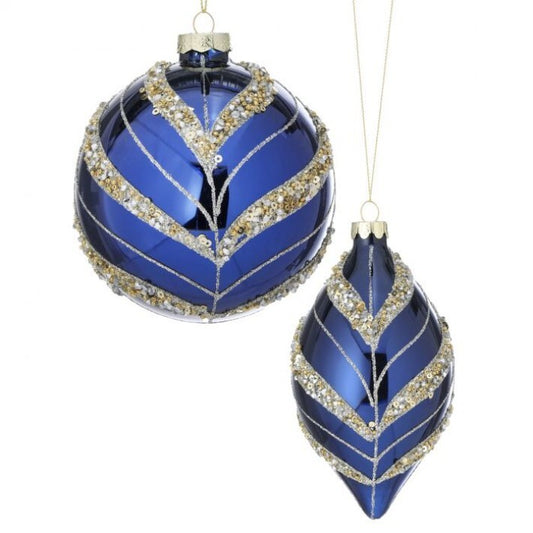 4.5-5" Blue & Silver Beaded Glitter Ball & Final Ornament MTX69376