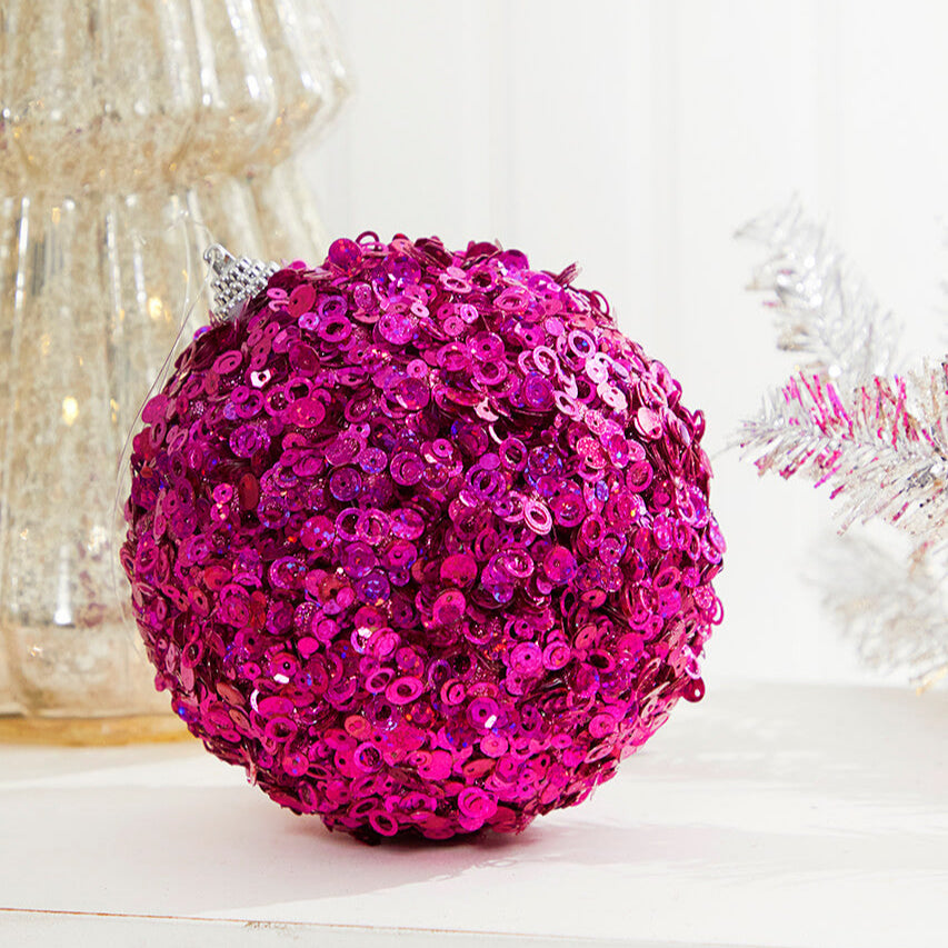 4.5" Pink Glamour Sequin Ball Ornament MTX70511