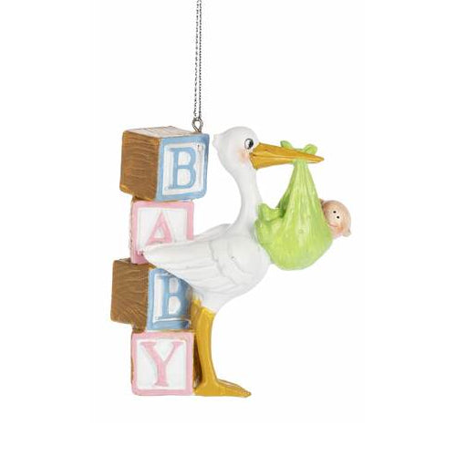 3.5" Stork Carrying Baby Ornament MX185039