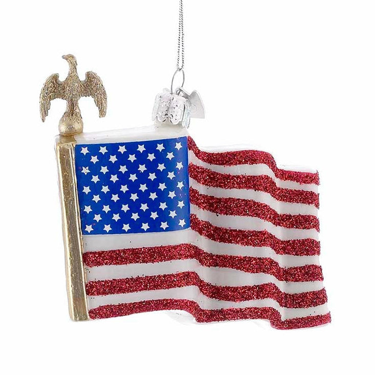 3.5" Noble Gems American Flag Glass Ornament NB0404