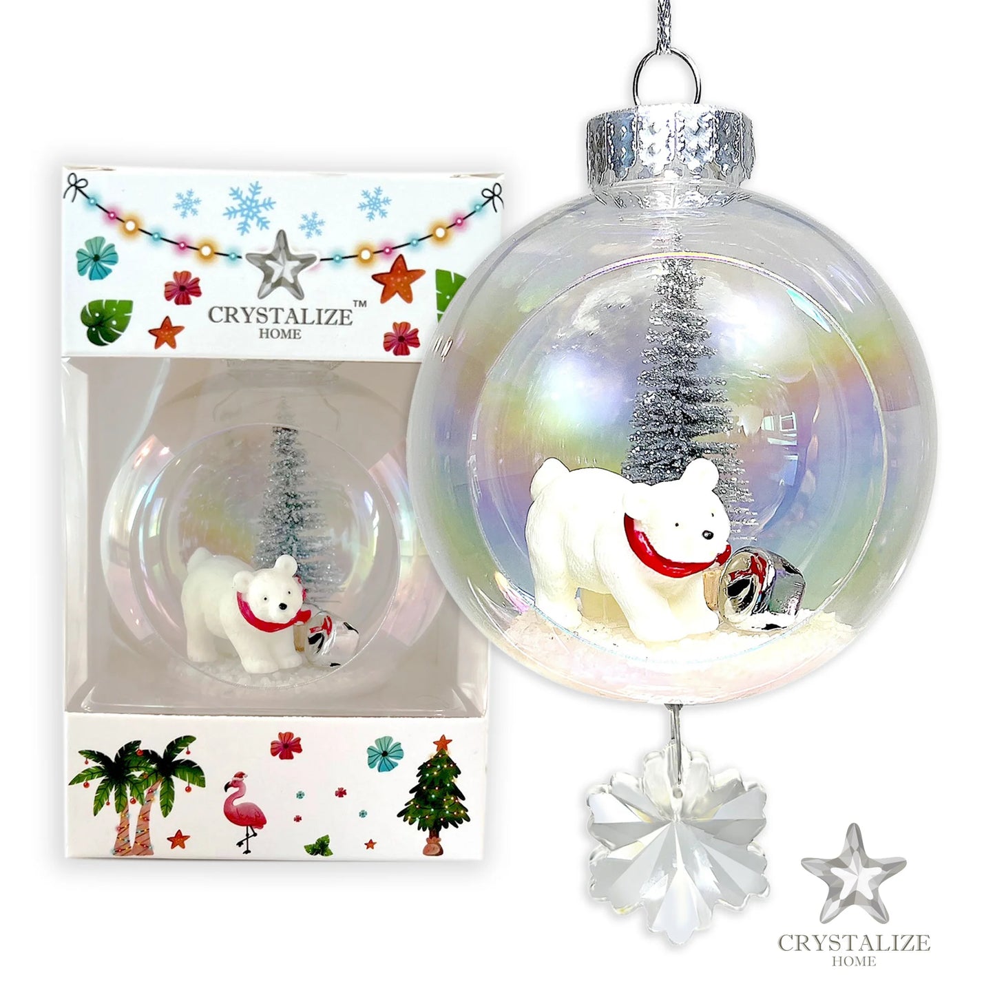 Polar Bear Plastic Ornament with Magnetic Crystal 3"x7" AF361