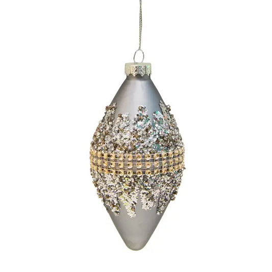 5" Glass Gray Finial w/ Glitter & Jewels Ornament SD67105