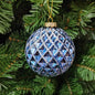 4" Blue Glass Glitter  Diamond Design Ball Ornament SD67255