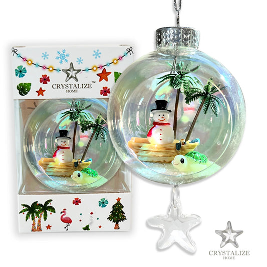 Snowman on Boat Turtle Plastic Ornament with Magnetic Crystal 3"x7" AF349