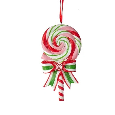 4.5" Pink, Green, Red & White Candy Cane Lollipop Ornament T2033