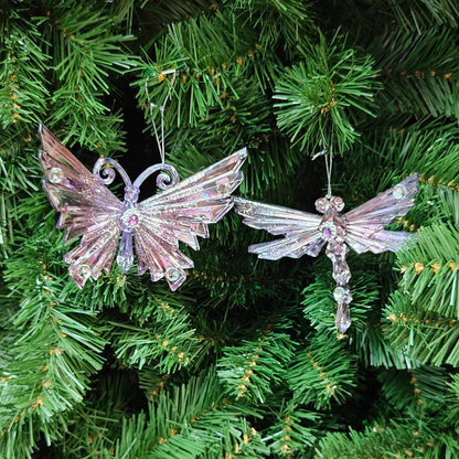 Purple Acrylic Glitter & Jeweled Butterfly or Dragon Ornaments T2788