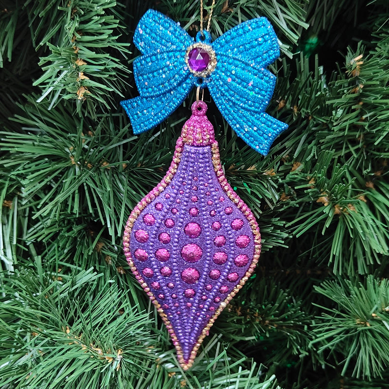 7" Peacock FInial and Teardrop Glitter & Jewel Ornament T2888