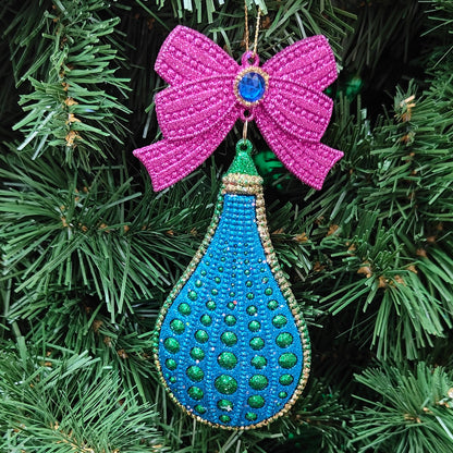 7" Peacock FInial and Teardrop Glitter & Jewel Ornament T2888