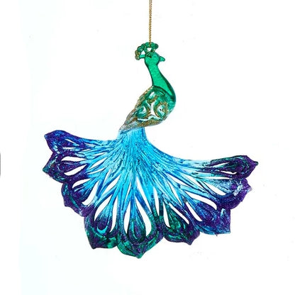 6" Acrylic Blue, Green & Purple Peacock Glitter Ornament T3110