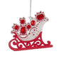 4" Red & White Glitter & Jeweled Sleigh Ornament T3124