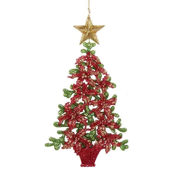 Two Sided Green & Red Glitter Tree w/Star Ornaments T3223