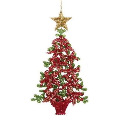 Two Sided Green & Red Glitter Tree w/Star Ornaments T3223