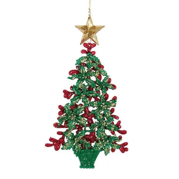 Two Sided Green & Red Glitter Tree w/Star Ornaments T3223