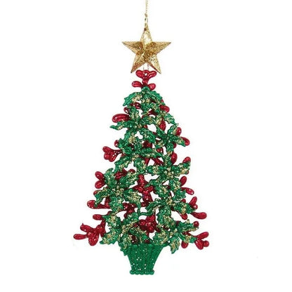 Two Sided Green & Red Glitter Tree w/Star Ornaments T3223