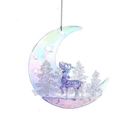 5" Acrylic Crescent Moon Glitter Deer Ornament T3615