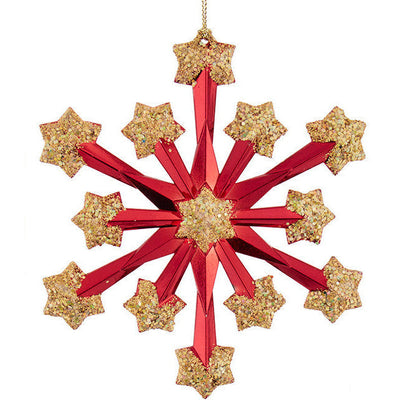 5" Red, White & Blue With Gold Glitter Fireworks Snowflake Ornaments T4098