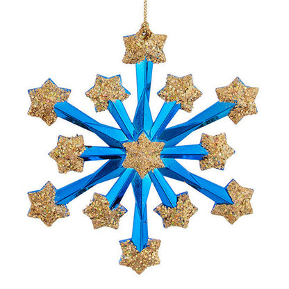 5" Red, White & Blue With Gold Glitter Fireworks Snowflake Ornaments T4098