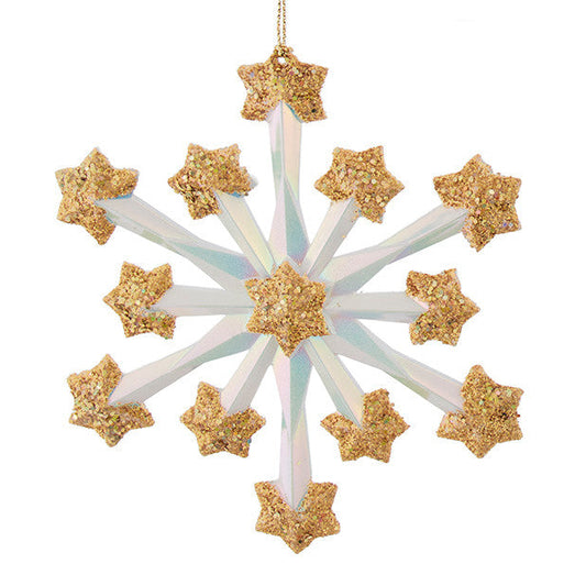 5" White With Gold Glitter Fireworks Snowflake Ornaments T4098