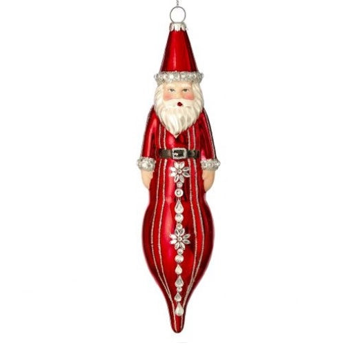 8.5" Red & Silver Glass Santa Finial Jeweled & Glitter Ornament TC03775