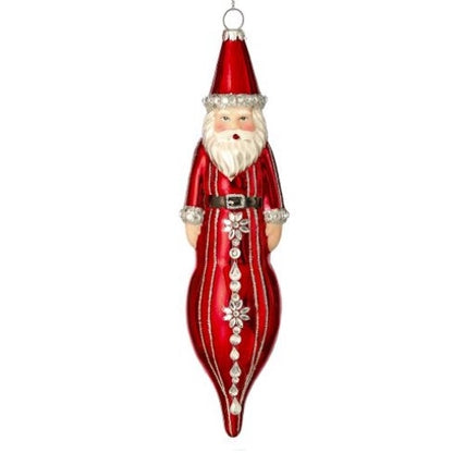 8.5" Red & Silver Glass Santa Finial Jeweled & Glitter Ornament TC03775