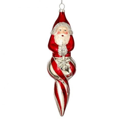 8.5" Red & Silver Glass Santa Finial Jeweled & Glitter Ornament TC03775