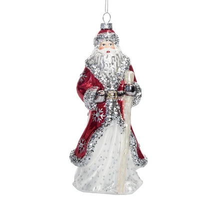 8" Glass Red & Silver Santa w/Glitter & Jewels Ornament TC03776