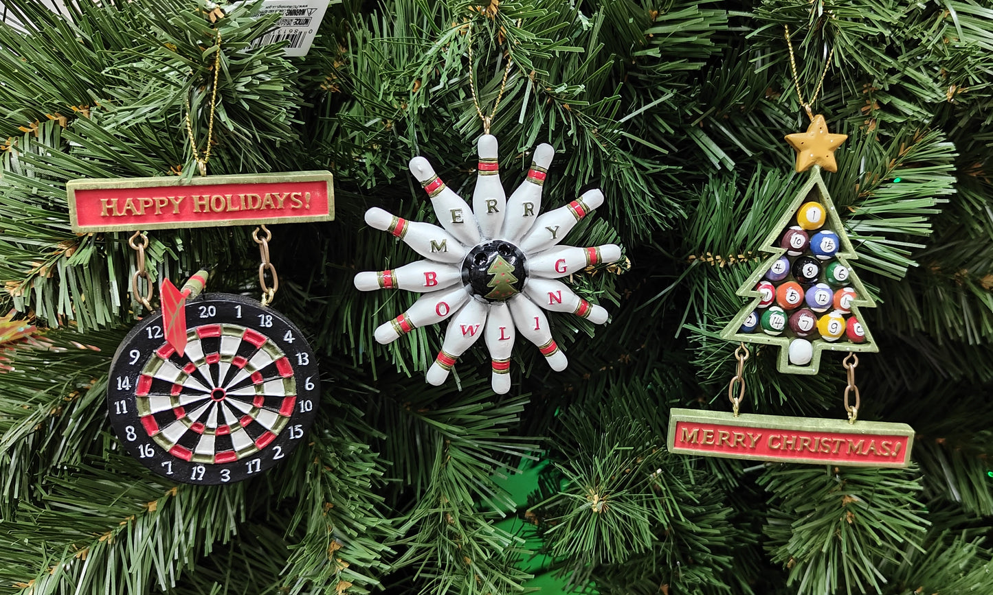 Dart Board, Bowling, and Billiards Ornaments W1737