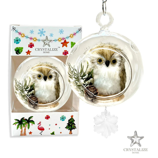 Brown Owl Plastic Ornament with Magnetic Crystal 3" x 7" AF301