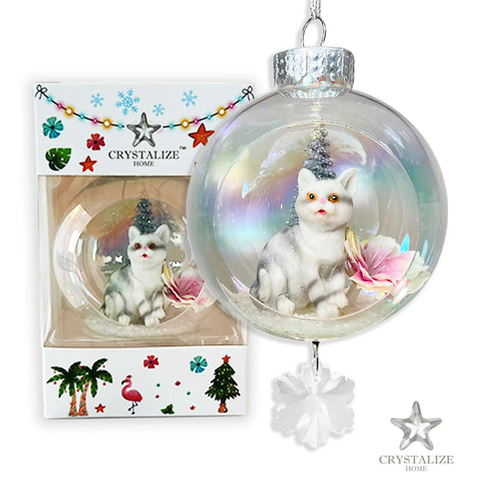 Gray Cat Plastic Ornament with Magnetic Crystal 3"x7" AF307