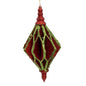 Red & Light Green Glittered Ball Ornaments With Finial Top & Bottom D4591
